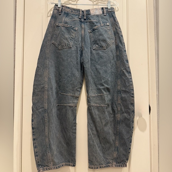 Free People Baggy Jeans Womens 26 Blue Ian Indigo Lucky You Mid Rise Barrel - Picture 7 of 7